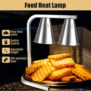 Restlrious Food Heat Lamp Freestanding Commercial Portable Food Warmer, Stainless Steel 120V Electric Food Heat Lamp with 2 Bulbs for Food Service - 250W Each, 2 Packs, Fan-Shaped Lampshade