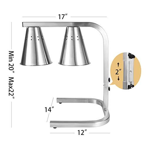 Restlrious Food Heat Lamp Freestanding Commercial Portable Food Warmer, Stainless Steel 120V Electric Food Heat Lamp with 2 Bulbs for Food Service - 250W Each, 2 Packs, Fan-Shaped Lampshade