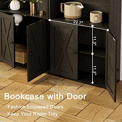 IRONCK Industrial Bookshelves and Bookcases with Doors Floor Standing 6 Shelf Display Storage Shelves 70 in Tall Bookcase Home Decor Furniture for Home Office, Living Room