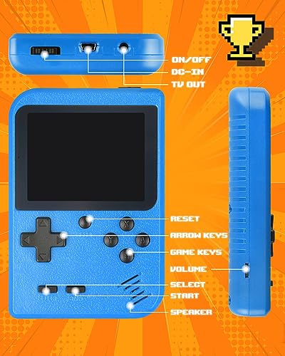 Hikonia Handheld Game Console,Portable Retro Video Game Console with 500 Classical FC Games,3.0 Inches Screen,1020mAh Rechargeable Battery,Support for TV & Two Players,Gift for Kids & Adult(Blue)