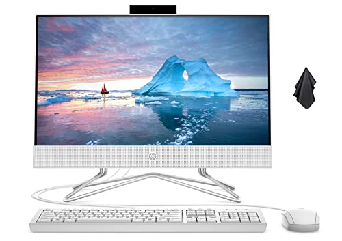 HP All-in-One Desktop Computer, 22" FHD Display, Intel Celeron G5900T, DVD-Writer, 4 USB Ports, AC WiFi, HDMI, Bluetooth, Windows 11 Home (22, 16GB RAM | 512GB SSD, White)