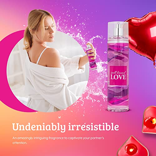 Body Spray For Women, Womens Perfume Fragrance Body Mist And Sprays, Women's Romantic Luxury Scented Holiday Gifts and Birthday Presents, 8 oz Fine Mist Spray Bottle (Spell Bound Love)