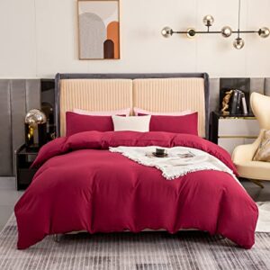 erzrga red duvet cover twin, 100% washed microfiber red bedding set 3 pieces solid duvet cover, 1 duvet cover with 2 pillowcases, with zipper closure, ultra soft feel natural wrinkled (red, twin)