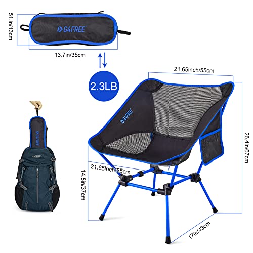 G4Free Camping Chairs, Ultralight Compact Backpacking Folding Chairs Lawn Chairs Heavy Duty 330lbs with Side Pockets Packable for Outdoor Camp Travel Beach Picnic Travel Hiking Navy Blue