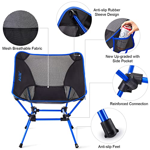 G4Free Camping Chairs, Ultralight Compact Backpacking Folding Chairs Lawn Chairs Heavy Duty 330lbs with Side Pockets Packable for Outdoor Camp Travel Beach Picnic Travel Hiking Navy Blue