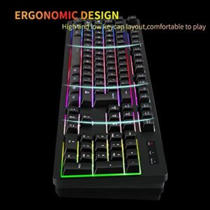 Wireless RGB Gaming Keyboard and Mouse - Rechargeable RGB Backlit Keyboard Mouse Long Battery Life,Mechanical Feel Gaming Keyboard with 7 Color Wireless Gaming Mouse for PC Game and Work