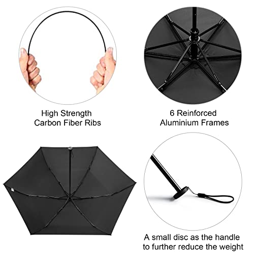 G4Free Travel Umbrella Compact Ultralight Carbon Fiber Super Slim Small Mini UV Sun Umbrellas - Weighs Only 4 oz