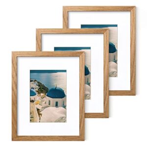 axeman 8x10 picture frame with mat for 5x7, solid oak wood picture frames set of 3 packs, natural wood frame for wall and tabletop display photo frame with tempered glass for home decor- nature