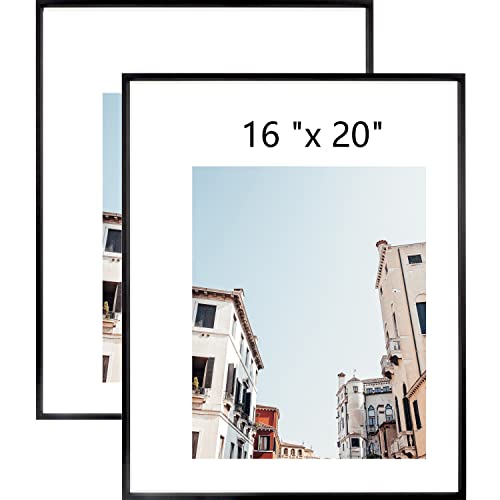 16x20 Aluminum Picture Frame - Plexiglass - Thin Edge - Black - 2 Packs - Wall Mounted - Hang Vertically & Horizontally