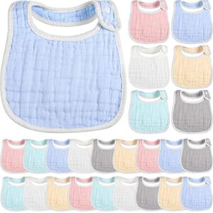 yahenda 24 pcs snap muslin baby drool bibs teething bibs cloths adjustable scarf bibs 8 layer absorbent cotton bibs for newborn infants toddlers boys girls