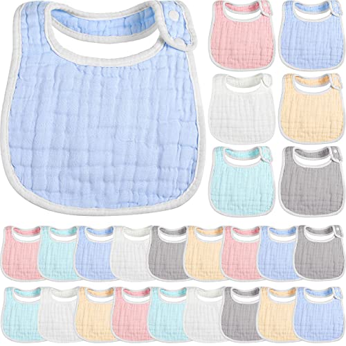 Yahenda 24 Pcs Snap Muslin Baby Drool Bibs Teething Bibs Cloths Adjustable Scarf Bibs 8 Layer Absorbent Cotton Bibs for Newborn Infants Toddlers Boys Girls