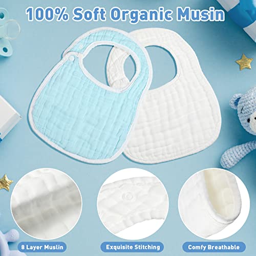 Yahenda 24 Pcs Snap Muslin Baby Drool Bibs Teething Bibs Cloths Adjustable Scarf Bibs 8 Layer Absorbent Cotton Bibs for Newborn Infants Toddlers Boys Girls