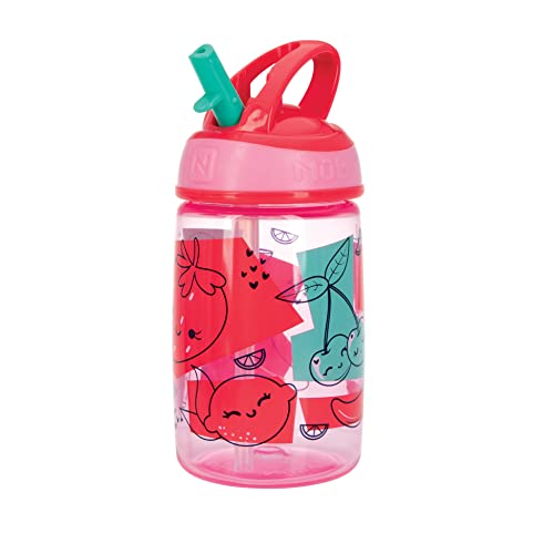 Nuby Flip-it Kids On-The-Go Printed Water Bottle with Bite Proof Hard Straw - 12oz / 360 ml, 18+ Months, 1 Pack of 1 Piece, Prints May Vary