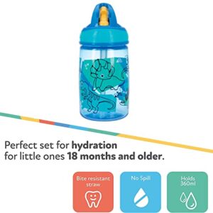 Nuby Flip-it Kids On-The-Go Printed Water Bottle with Bite Proof Hard Straw - 12oz / 360 ml, 18+ Months, 1 Pack of 1 Piece, Prints May Vary