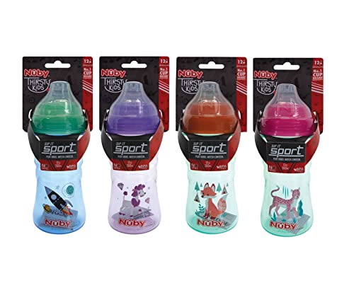 Nuby No Spill Printed Thirsty Kids No-Spill Sip-it Sport Cup with Soft Spout and Lid - 12oz / 360 ml, 12+ Months, Single Pack of 1, Print May Vary