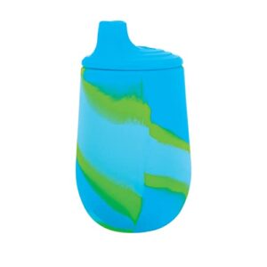 nuby silicone tie-dye first training cup with free flow soft spout - 6oz, 6+ months, blue/green