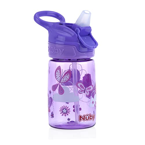 Nuby Kid’s Flip-it Reflex Push Button On-The-Go Printed Water Bottle with Soft Spout - 12oz / 360ml, 18+ Months, 1pk Print May Vary