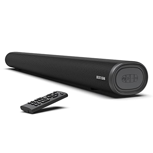 BESTISAN Sound Bar, 80 watts 33.5 inch Sound Bars for TV with Bluetooth 5.0, 3 Equalizer Modes Audio, Bass Adjustable, HDMI/Optical/Coaxial/Aux/USB Connection for Home Theater, Gaming, PC, Projectors