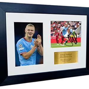 Kitbags & Lockers 12x8 A4 Erling Haaland Manchester City Triple Autographed Signed Photo Photograph Picture Frame Football Soccer Poster Gift Gold, Black