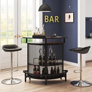 kepptory 43 inches high top bar table with rgb smart light, 4-tiers home bar unit with footrest & storage shelves & wine glasses holder & anti-dump metal bar, wine cabinet for home kitchen patio pub