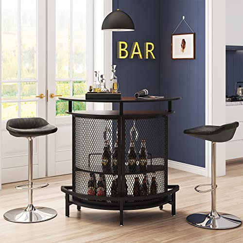 kepptory 43 Inches High Top Bar Table with RGB Smart Light, 4-Tiers Home Bar Unit with Footrest & Storage Shelves & Wine Glasses Holder & Anti-Dump Metal Bar, Wine Cabinet for Home Kitchen Patio Pub