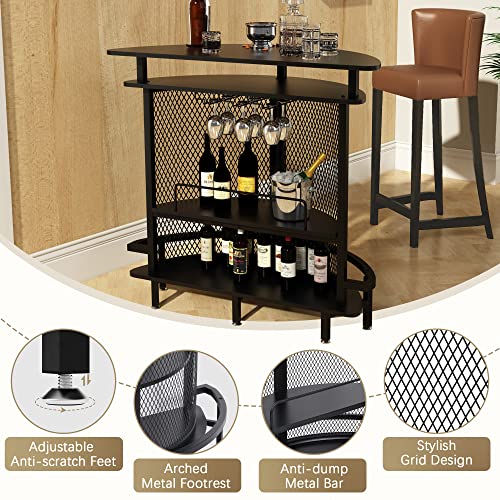 kepptory 43 Inches High Top Bar Table with RGB Smart Light, 4-Tiers Home Bar Unit with Footrest & Storage Shelves & Wine Glasses Holder & Anti-Dump Metal Bar, Wine Cabinet for Home Kitchen Patio Pub