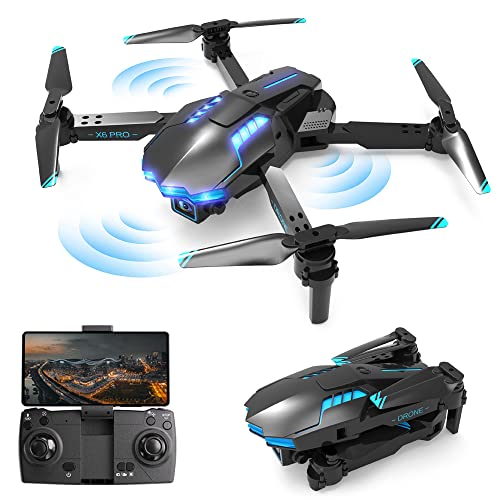 PUINGREN X6pro RC Drone With 4khd Dual Camera，Drone Altitude Hold Mode (optical Flow Location)Intelligent Obstacle Avoidance Remote Control Aircraft Toy (Single camera + 2 batter)