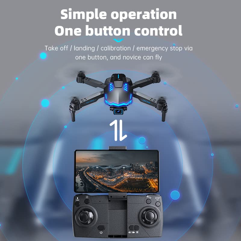 PUINGREN X6pro RC Drone With 4khd Dual Camera，Drone Altitude Hold Mode (optical Flow Location)Intelligent Obstacle Avoidance Remote Control Aircraft Toy (Single camera + 2 batter)