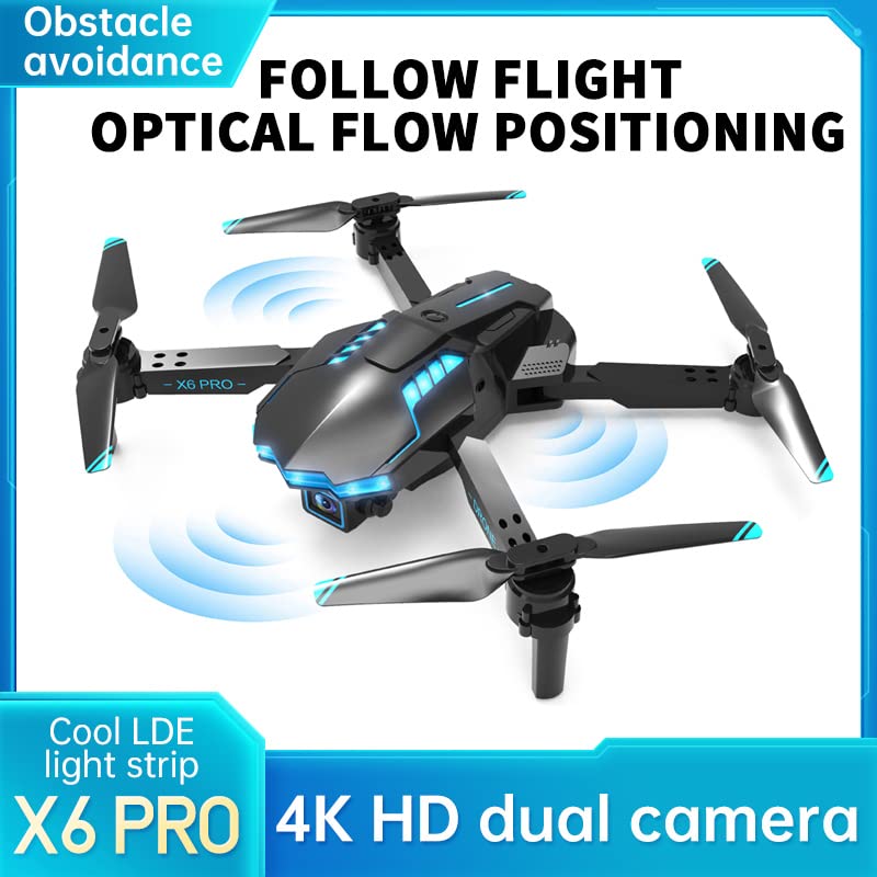 PUINGREN X6pro RC Drone With 4khd Dual Camera，Drone Altitude Hold Mode (optical Flow Location)Intelligent Obstacle Avoidance Remote Control Aircraft Toy (Single camera + 2 batter)