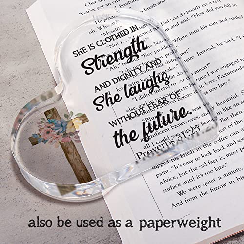 Christian Gifts Religious Gifts Scripture Gifts for Women Inspirational Gifts with Bible Verse and Prayers Religious Gifts Acrylic Heart Keepsake for Best Friends（Strength and Dignity）