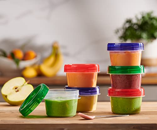 Elegant Disposables Baby Food Storage Containers 4 oz Food Storage Jars with Color Twist Lids Plastic Freezer Storage Pack of 24