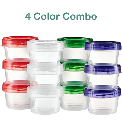 Elegant Disposables Baby Food Storage Containers 24 Pack, 4 ounce Colored Twist on Lids, Plastic, 1/2 Cup Small Freezer Storage Container