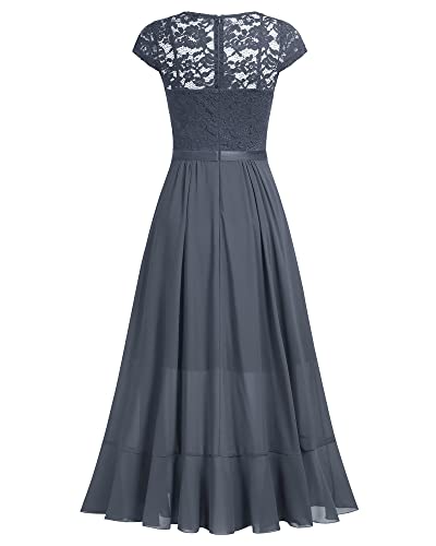 Miusol Women's V Neck Elegant Lace Ruffle Bridesmaid Maxi Dress (XX-Large, Gray)