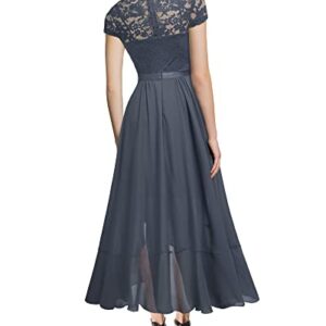 Miusol Women's V Neck Elegant Lace Ruffle Bridesmaid Maxi Dress (XX-Large, Gray)