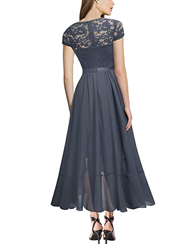 Miusol Women's V Neck Elegant Lace Ruffle Bridesmaid Maxi Dress (XX-Large, Gray)