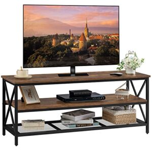 weenfon wood tv stand for 55 inch tv, 47 inch metal tv table with adjustable leg, unique rustic storage shelve for living room, 3-tiers tv console for bedroom, rustic brown