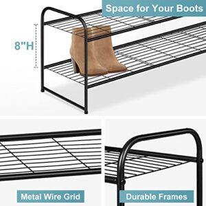 AOODA Long 2 Tier Shoe Rack for Closet Metal Wide Stackable Shoe Storage Organizer for Entryway, Bedroom, Floor, 18-Pairs Low Shoe Shelf, Black