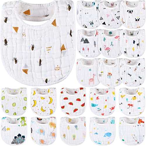 20 Pcs Muslin Bibs Baby Bandana Drool Bibs Adjustable Cotton Bibs for Boys Girls Newborn Infant 6 Absorbent Layers Newborn Bibs for Baby Boy Girl Feeding, Drooling and Teething