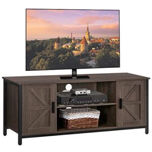 weenfon farmhouse tv stand for 55 inch tv, tv console with storage barn doors,entertainment center for living room, bedroom, tv stand with stable metal frame, dark brown