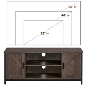 WEENFON Farmhouse TV Stand for 55 Inch TV, TV Console with Storage Barn Doors,Entertainment Center for Living Room, Bedroom, TV Stand with Stable Metal Frame, Dark Brown