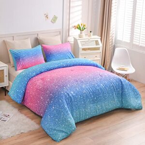 ntbed galaxy comforter set twin size soft microfiber colorful gradient glitter printing bedding sets for teens boys girls kids(multi,twin)