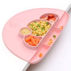 primastella unbreakable silicone platemat - divided suction plate, placemat and food catcher all-in-one (soft pink)
