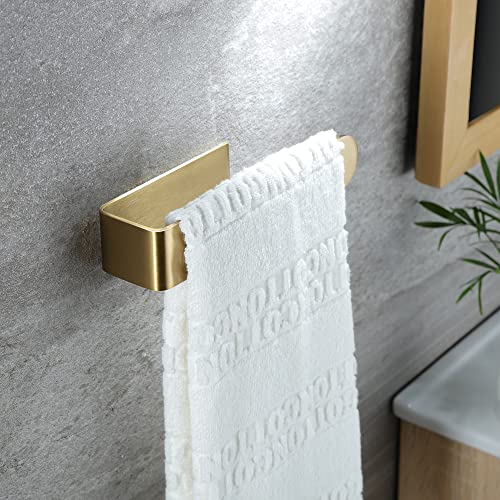 Taozun Towel Holder Gold Hand Towel Rack Adhesive Towel Bar Stick on Towel Ring for Bathroom Wall Kitchen RV, Stainless Steel Brushed Brass Finish