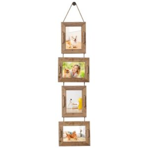 abswhlm 5x7 picture frames rustic solid wood hanging picture frames 4 opening photo frame display 4"x6" pictures with mat or 5"x7" without mat, weathered brown
