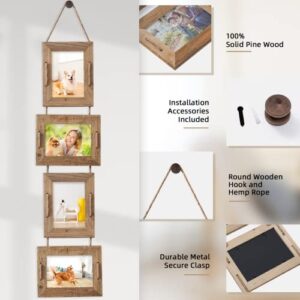 ABSWHLM 5x7 Picture Frames Rustic Solid Wood Hanging Picture Frames 4 Opening Photo Frame Display 4"x6" Pictures with Mat or 5"x7" Without Mat, Weathered Brown