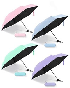 eccliy 4 pieces mini travel umbrella with case small umbrella for sun and rain compact portable lightweight uv umbrella tiny folding pocket umbrella for backpack women (pink, blue, purple, green)