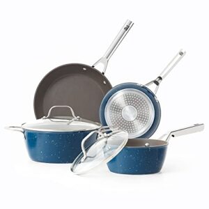 rockurwok 6 pcs ceramic nonstick cookware set, durable pots and pans set, inducton, dishwasher & ovens safe, free of pfas & ptfe, sapphire blue
