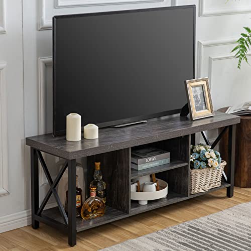 GAZHOME TV Stand for TV up to 55 Inches, TV Cabinet with Open Storage, TV Console Unit with Shelving for Living Room, Entertainment Room, Industrial, Grey