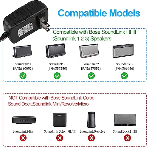 17V Power Supply Charger for Bose Soundlink I II III 1 2 3, 6.5 Ft Exact Long AC Power Supply Adapter Cord for Bose Wireless Bluetooth Speaker