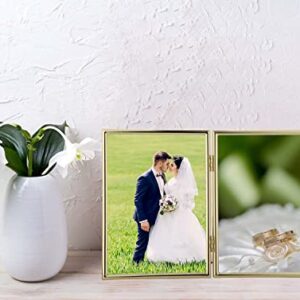 YiPinYin 4x6''Hinged Double Simply Gold Metal Picture Frame, Elegant Narrow Plated Metal Photo Frames 4 x 6'' With Soft Touch Velvet Backing for Desktop